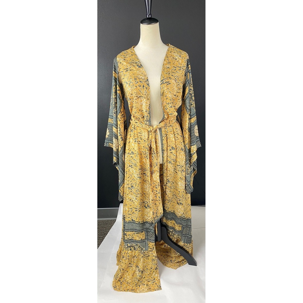 Earthbound Trading Co. Kimono Duster Size S/M Yellow Gray
